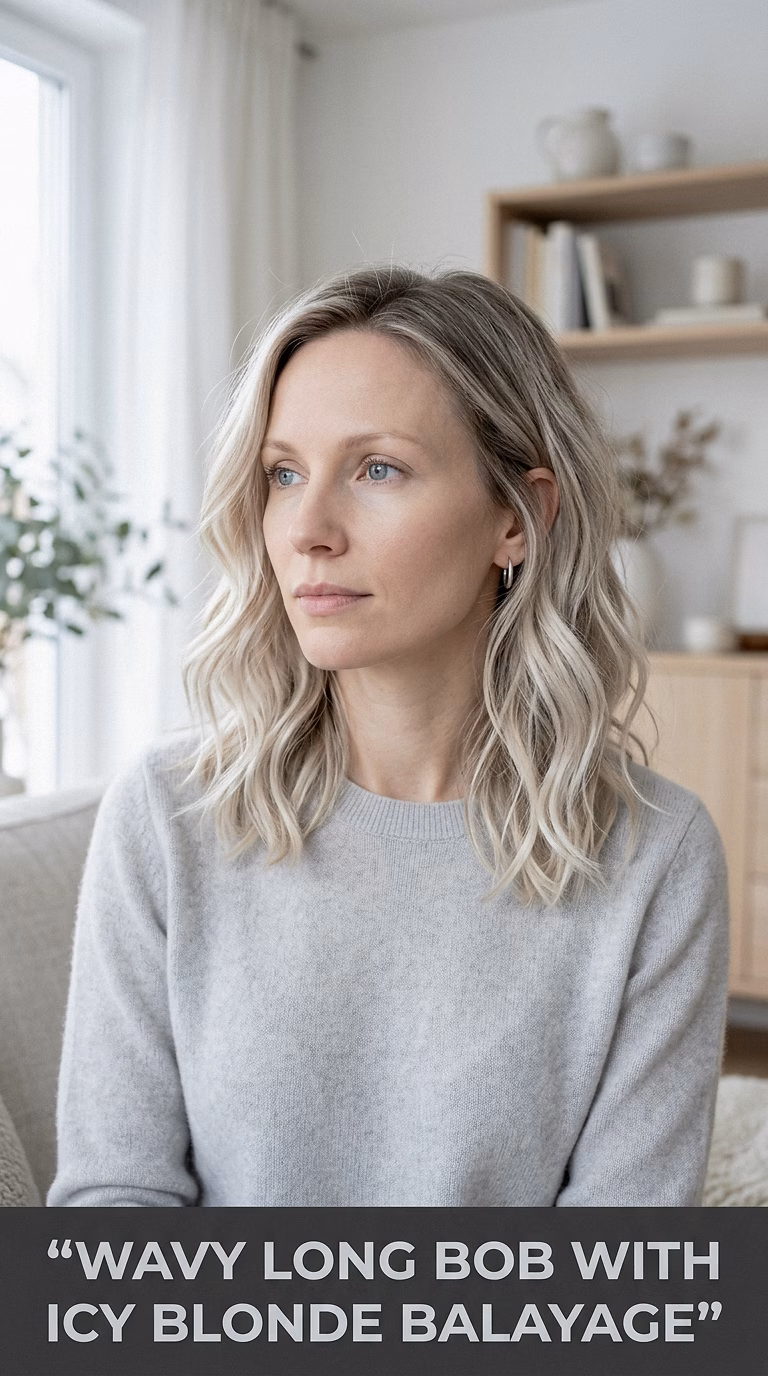 Wavy Long Bob With Icy Blonde Balayage