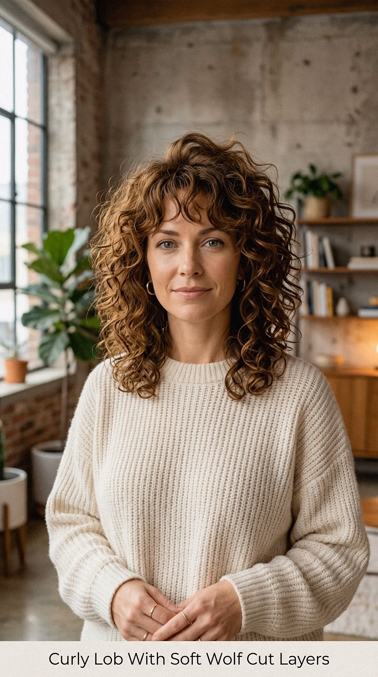 Curly Lob With Soft Wolf Cut Layers