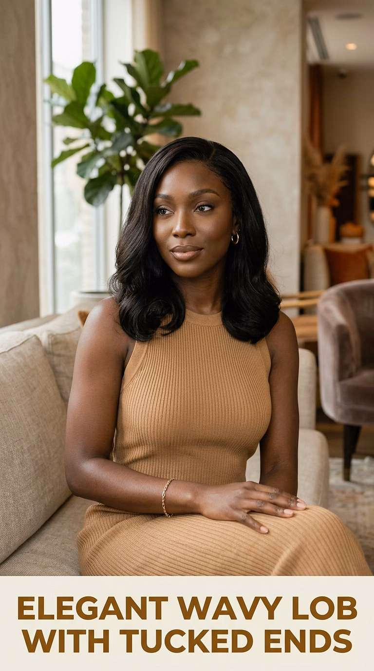 Elegant Wavy Lob With Tucked Ends