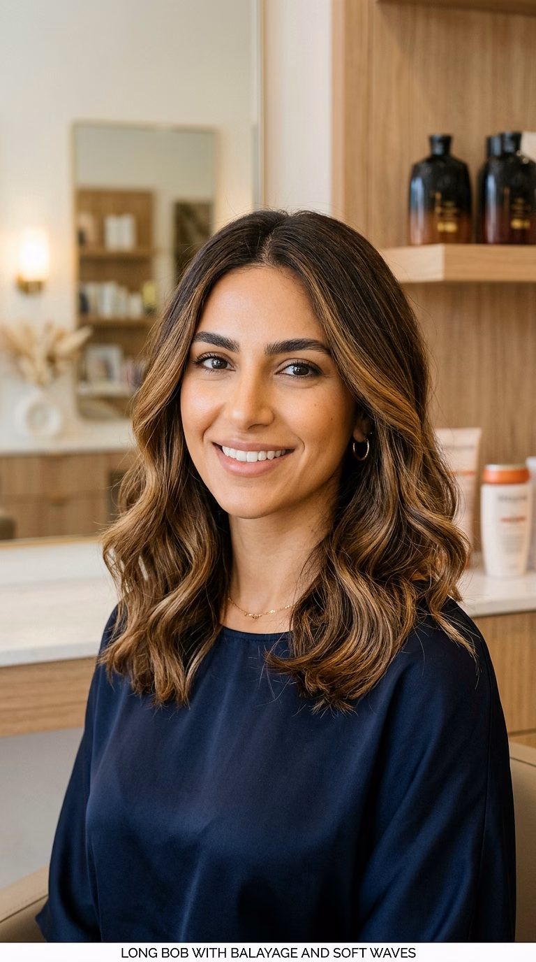 Long Bob With Balayage And Soft Waves