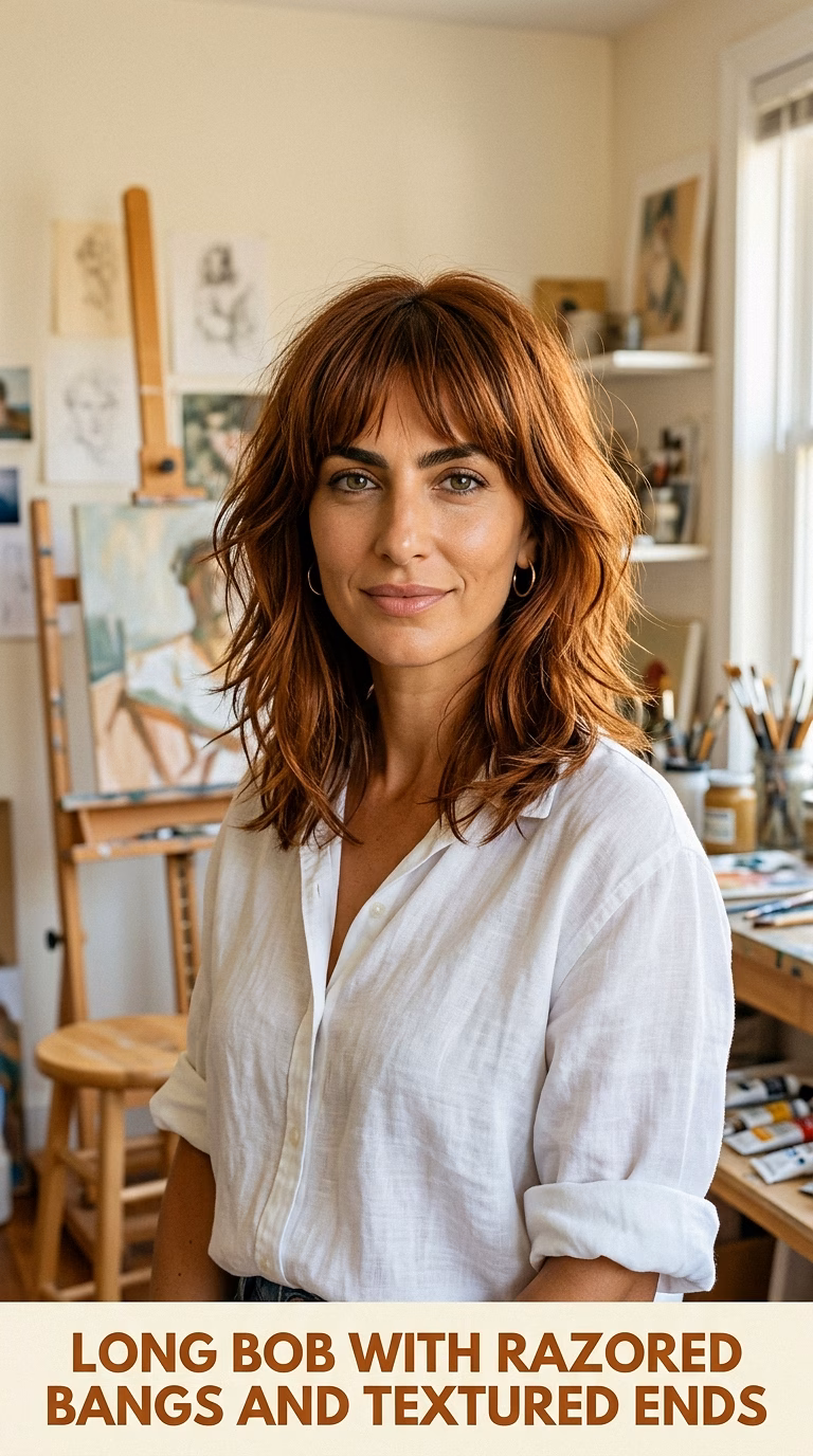 Long Bob With Razored Bangs And Textured Ends