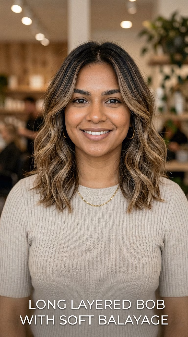 Long Layered Bob With Soft Balayage