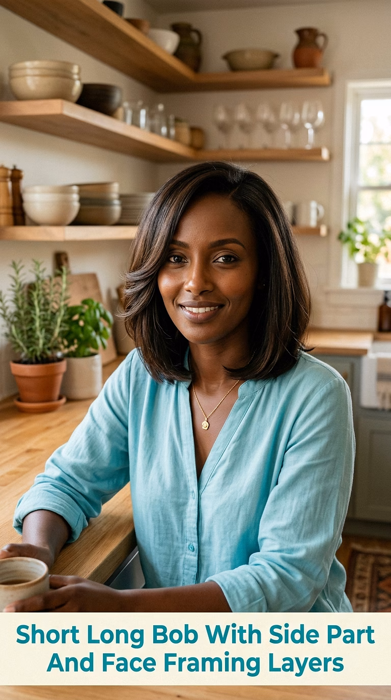 Short Long Bob With Side Part And Face Framing Layers