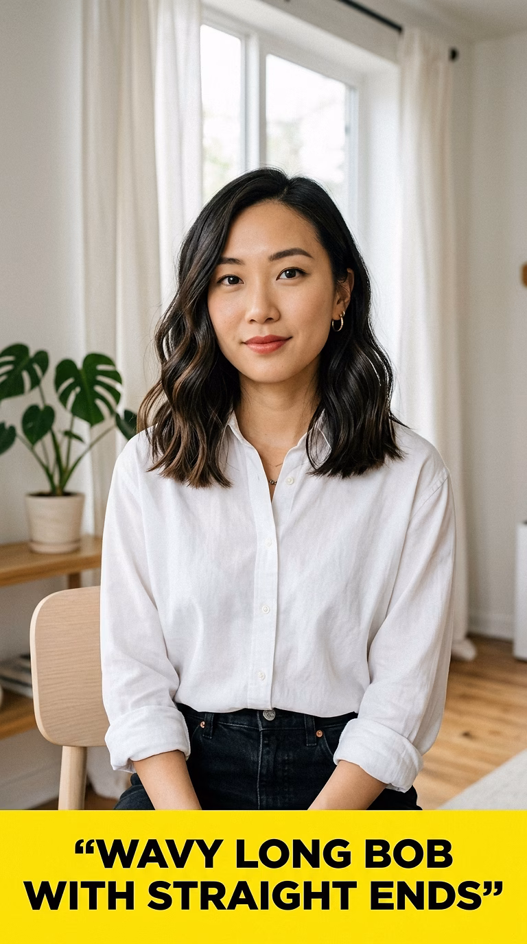 Wavy Long Bob With Straight Ends