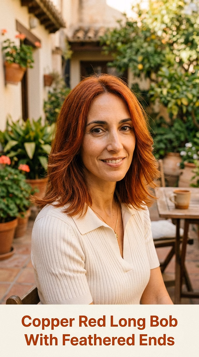 Copper Red Long Bob With Feathered Ends