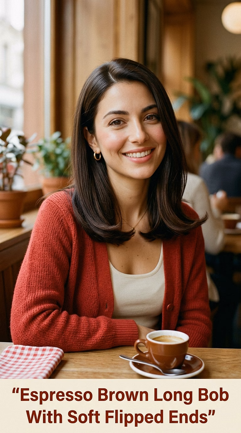Espresso Brown Long Bob With Soft Flipped Ends
