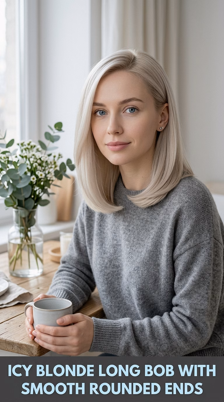Icy Blonde Long Bob With Smooth Rounded Ends