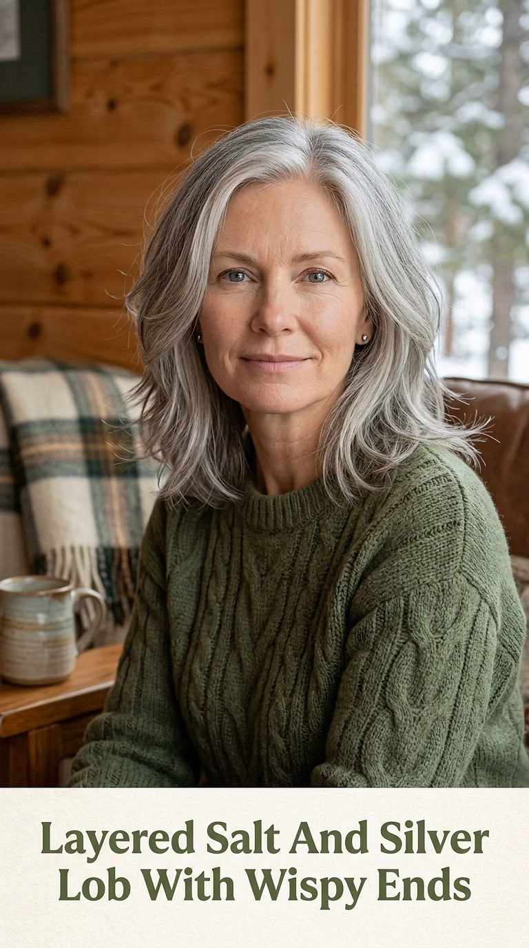 Layered Salt And Silver Lob With Wispy Ends