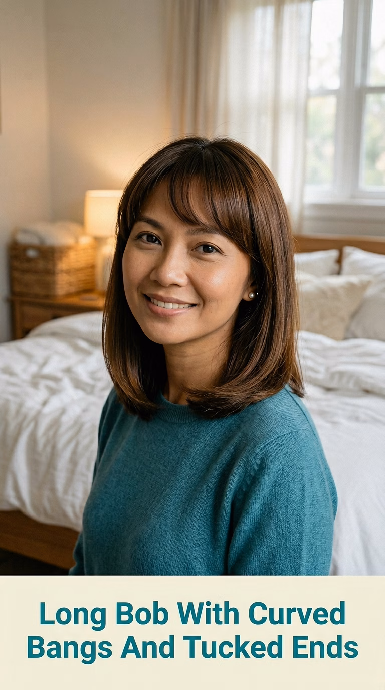 Long Bob With Curved Bangs And Tucked Ends