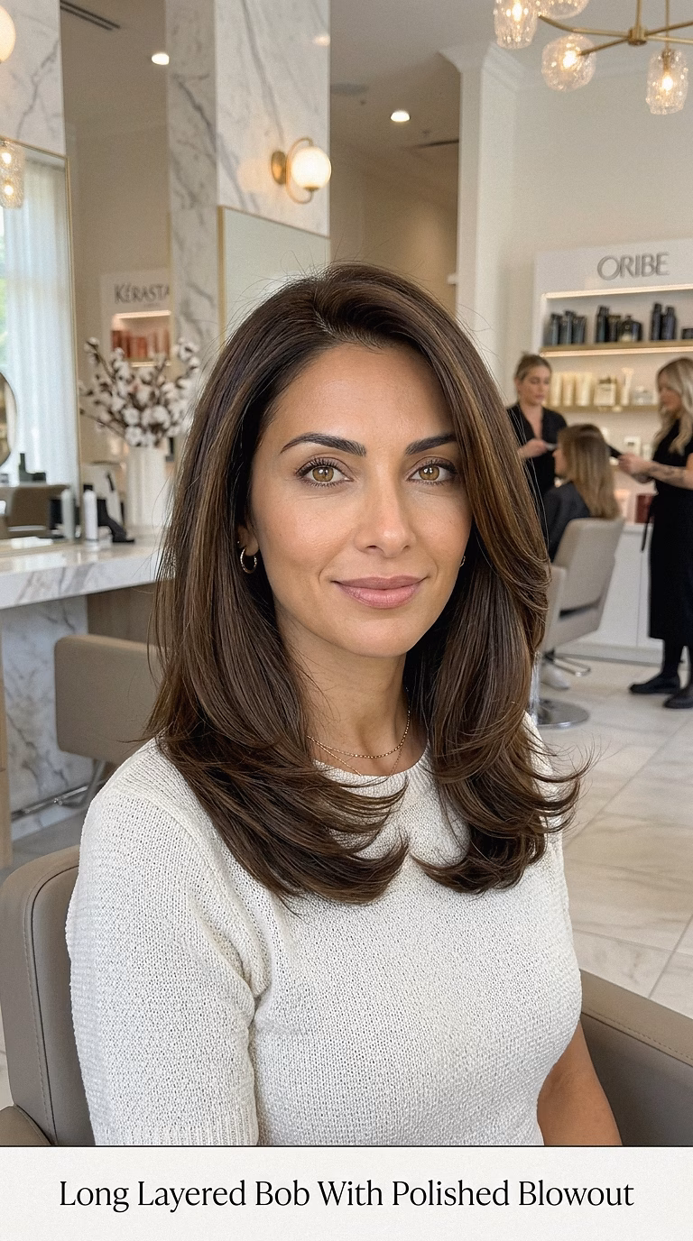 Long Layered Bob With Polished Blowout