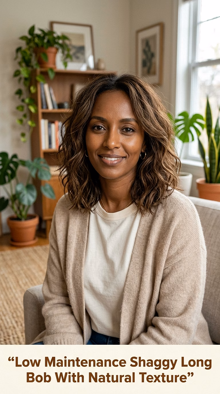 Low Maintenance Shaggy Long Bob With Natural Texture
