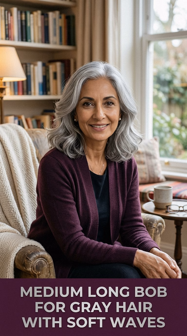 Medium Long Bob For Gray Hair With Soft Waves