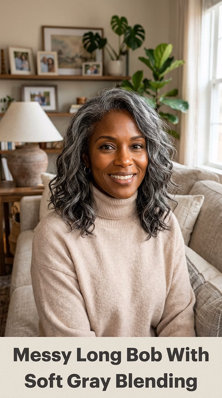 Messy Long Bob With Soft Gray Blending