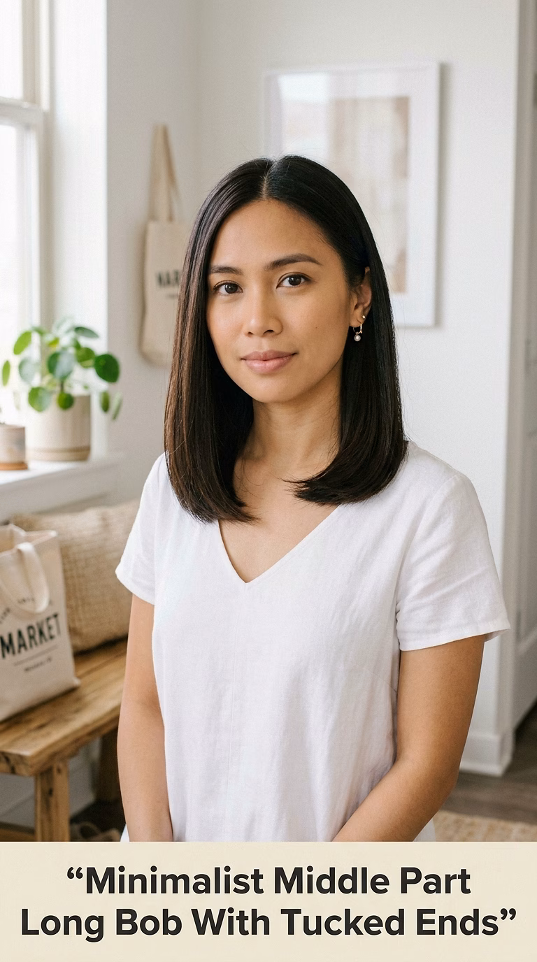 Minimalist Middle Part Long Bob With Tucked Ends