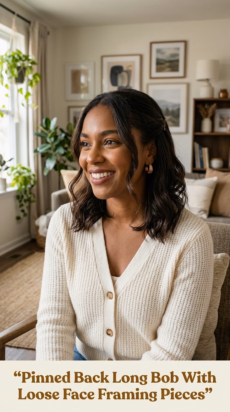 Pinned Back Long Bob With Loose Face Framing Pieces