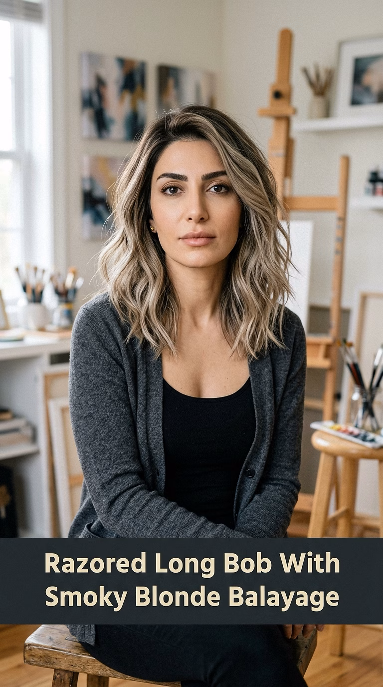 Razored Long Bob With Smoky Blonde Balayage