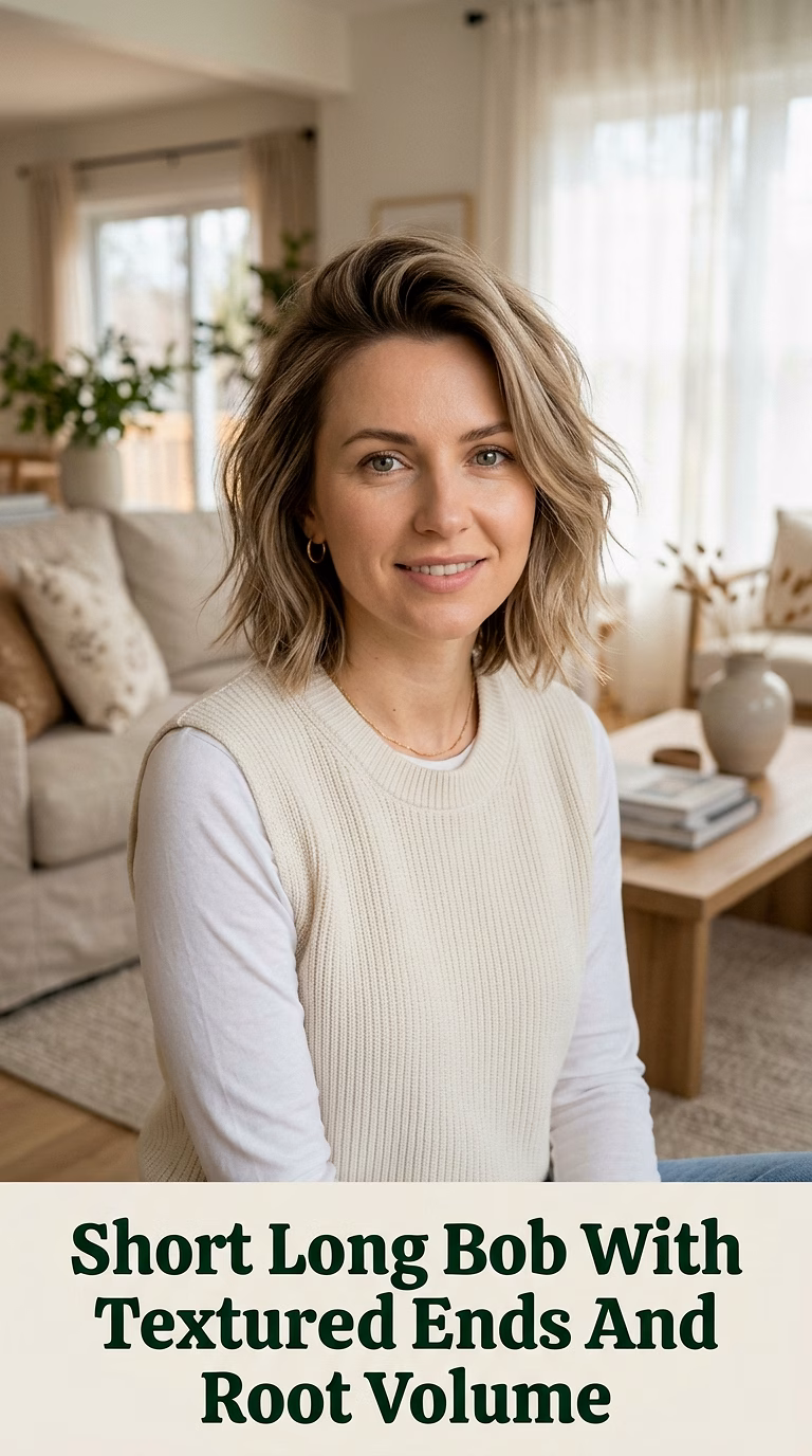 Short Long Bob With Textured Ends And Root Volume