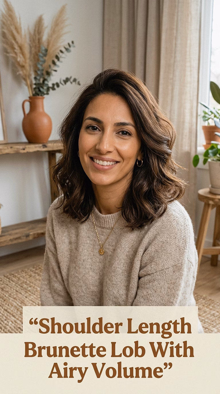 Shoulder Length Brunette Lob With Airy Volume