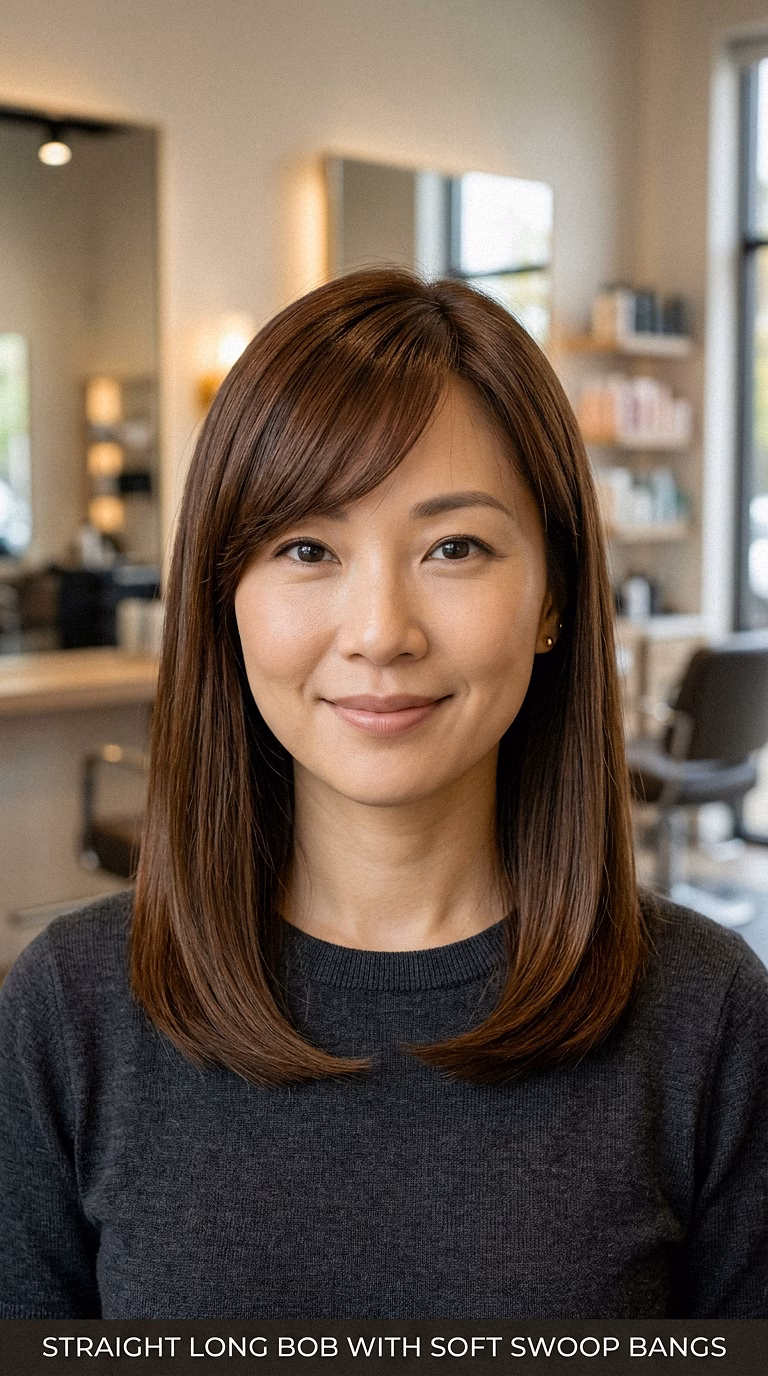 Straight Long Bob With Soft Swoop Bangs
