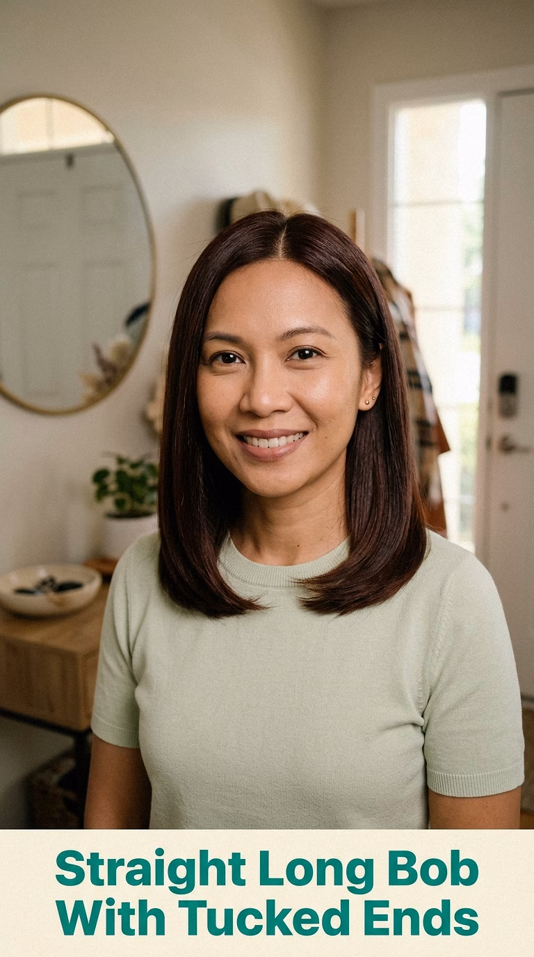 Straight Long Bob With Tucked Ends