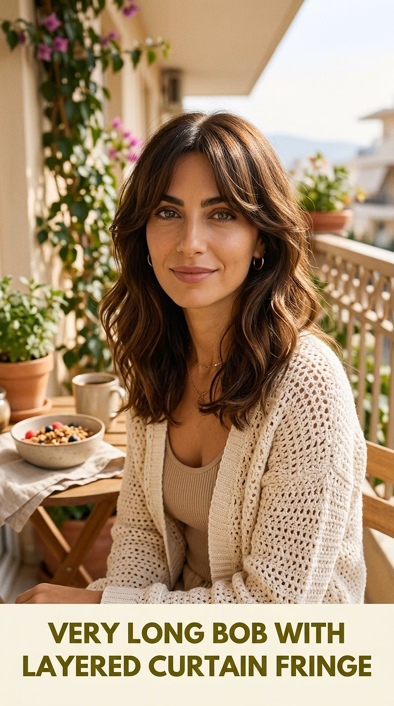 Very Long Bob With Layered Curtain Fringe