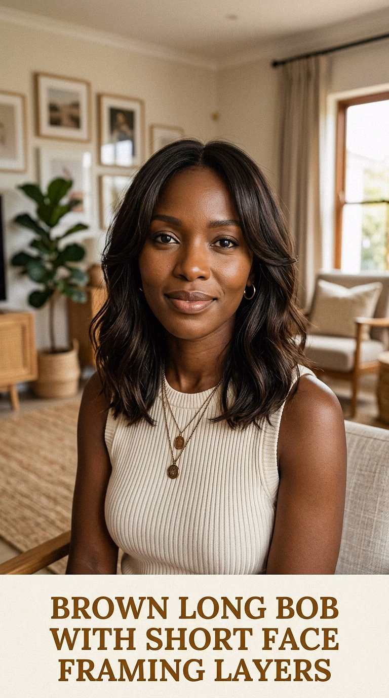 Brown Long Bob With Short Face Framing Layers