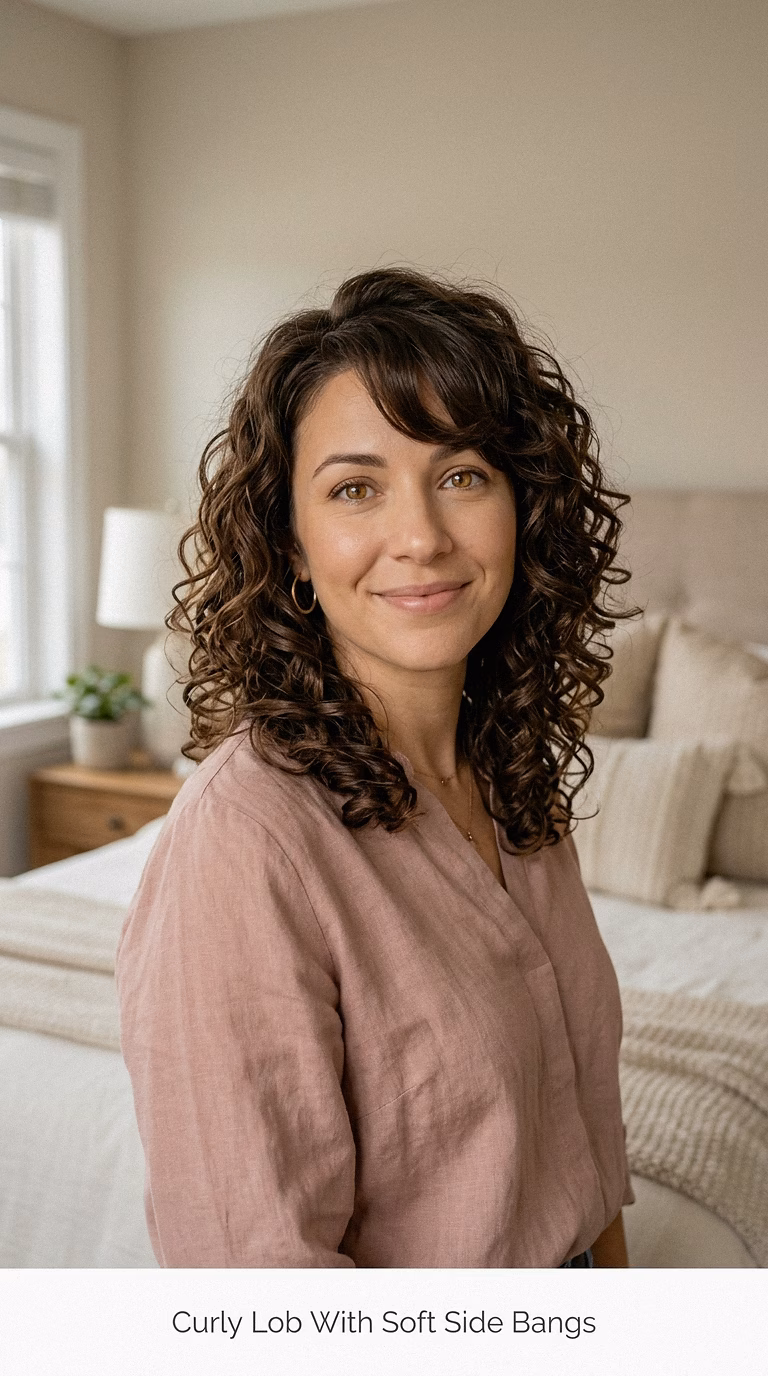 Curly Lob With Soft Side Bangs