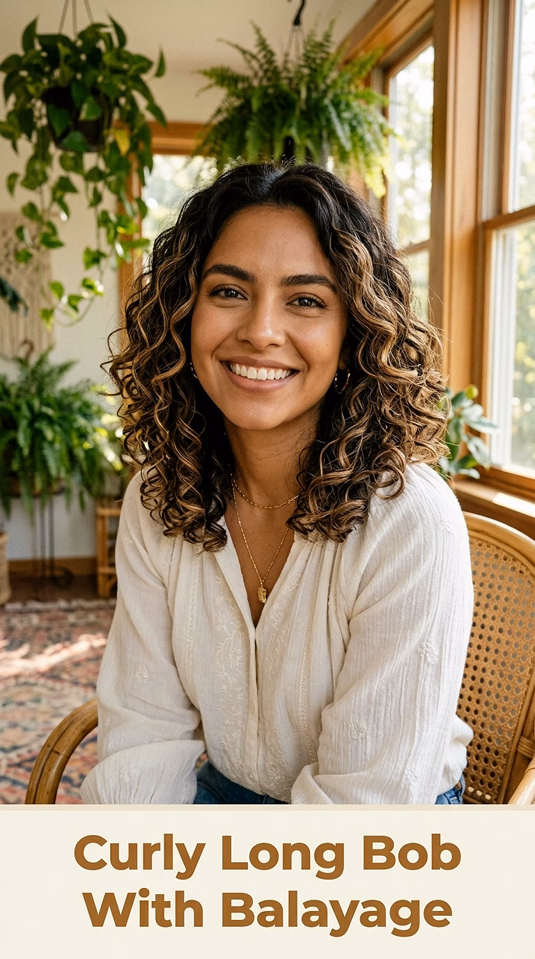 Curly Long Bob With Balayage