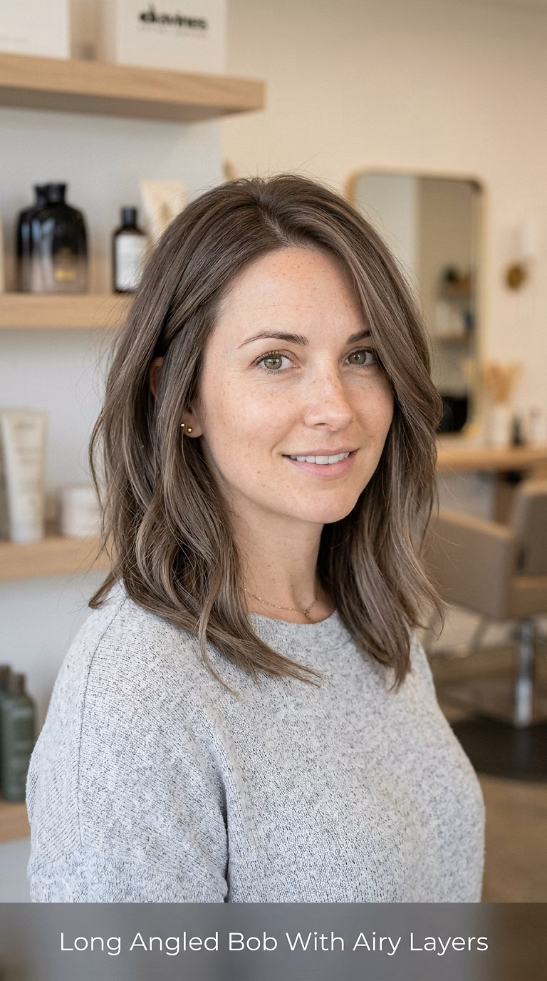 Long Angled Bob With Airy Layers