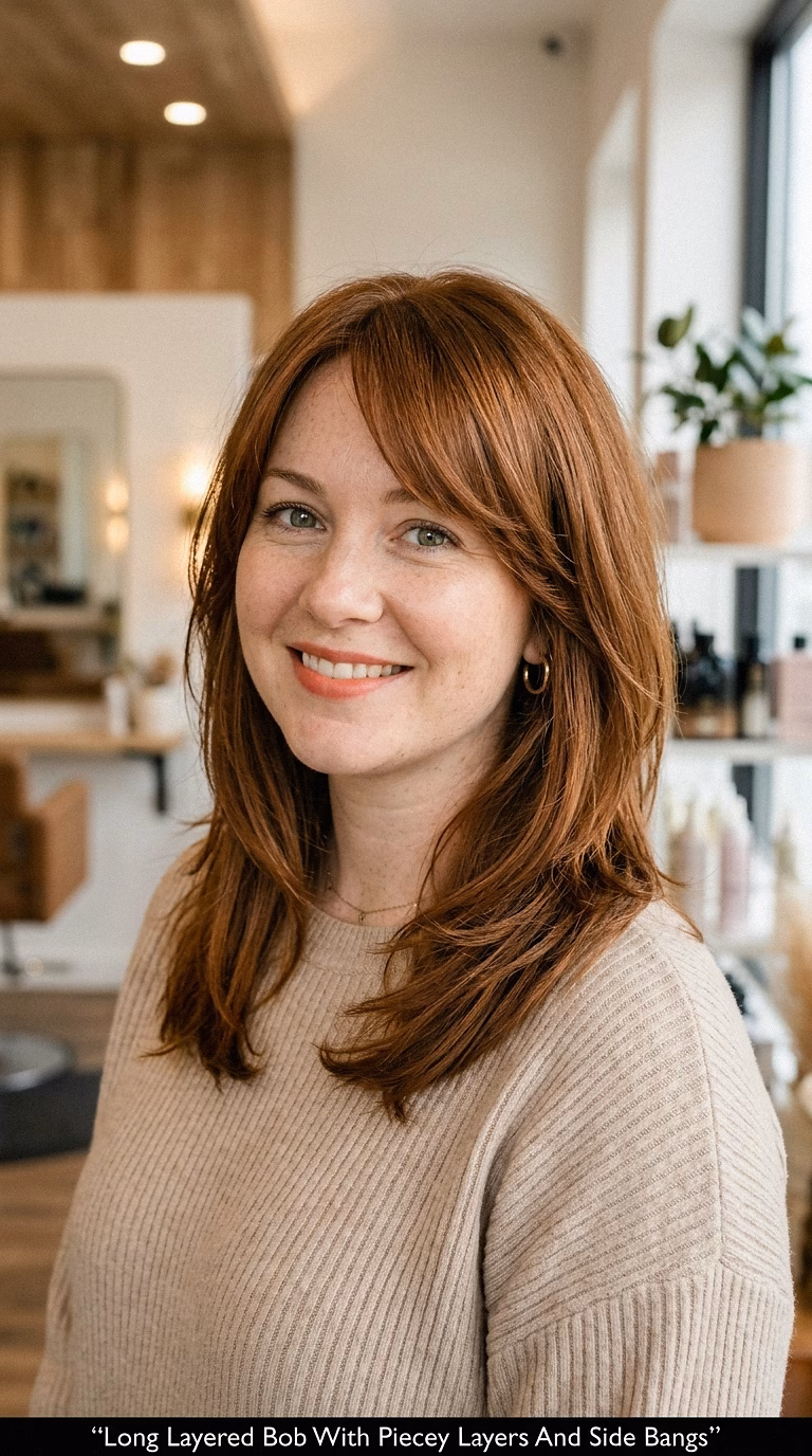Long Layered Bob With Piecey Layers And Side Bangs