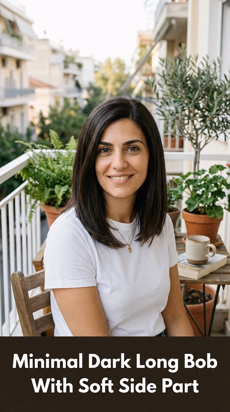 Minimal Dark Long Bob With Soft Side Part