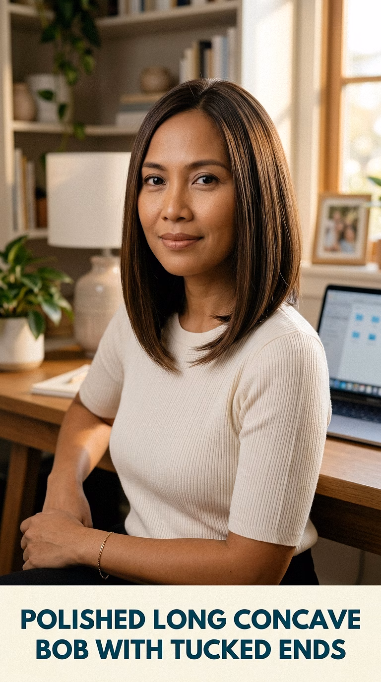 Polished Long Concave Bob With Tucked Ends