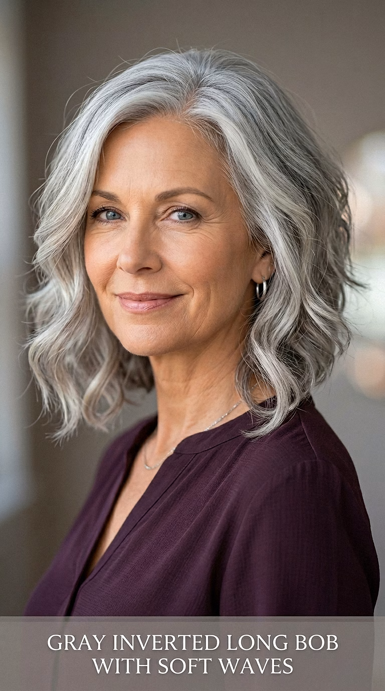 Gray Inverted Long Bob With Soft Waves