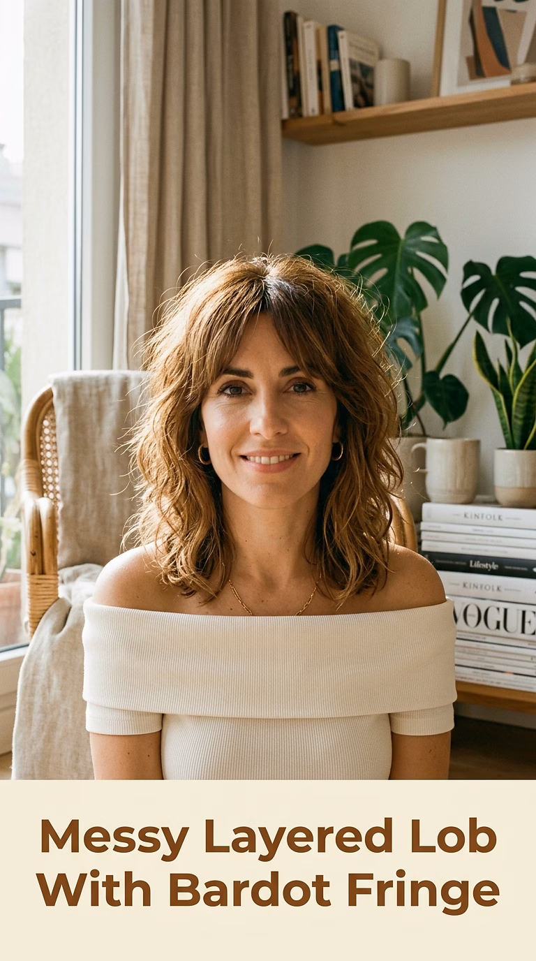 Messy Layered Lob With Bardot Fringe