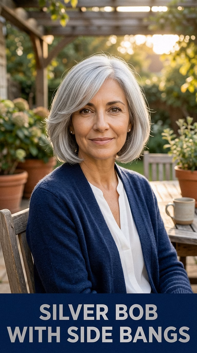 Silver Bob With Side Bangs