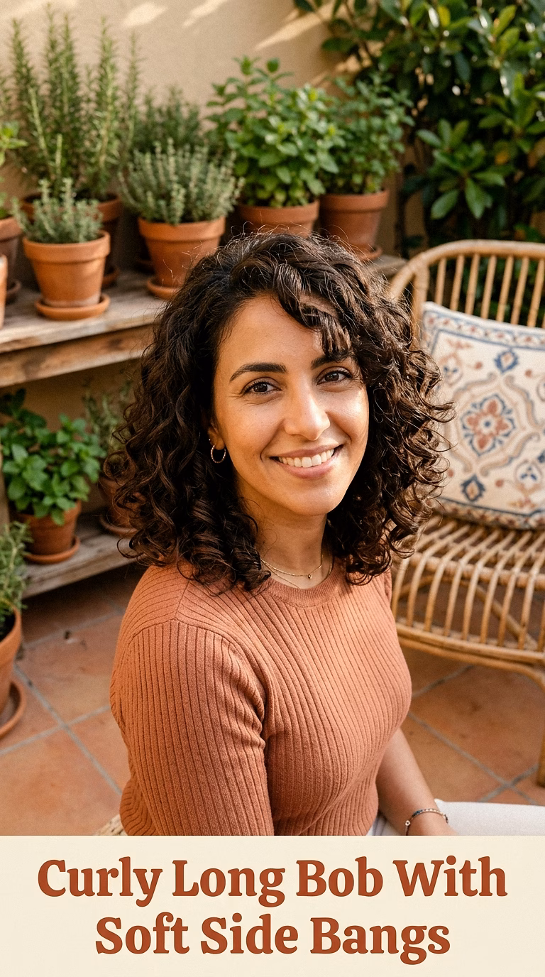 Curly Long Bob With Soft Side Bangs