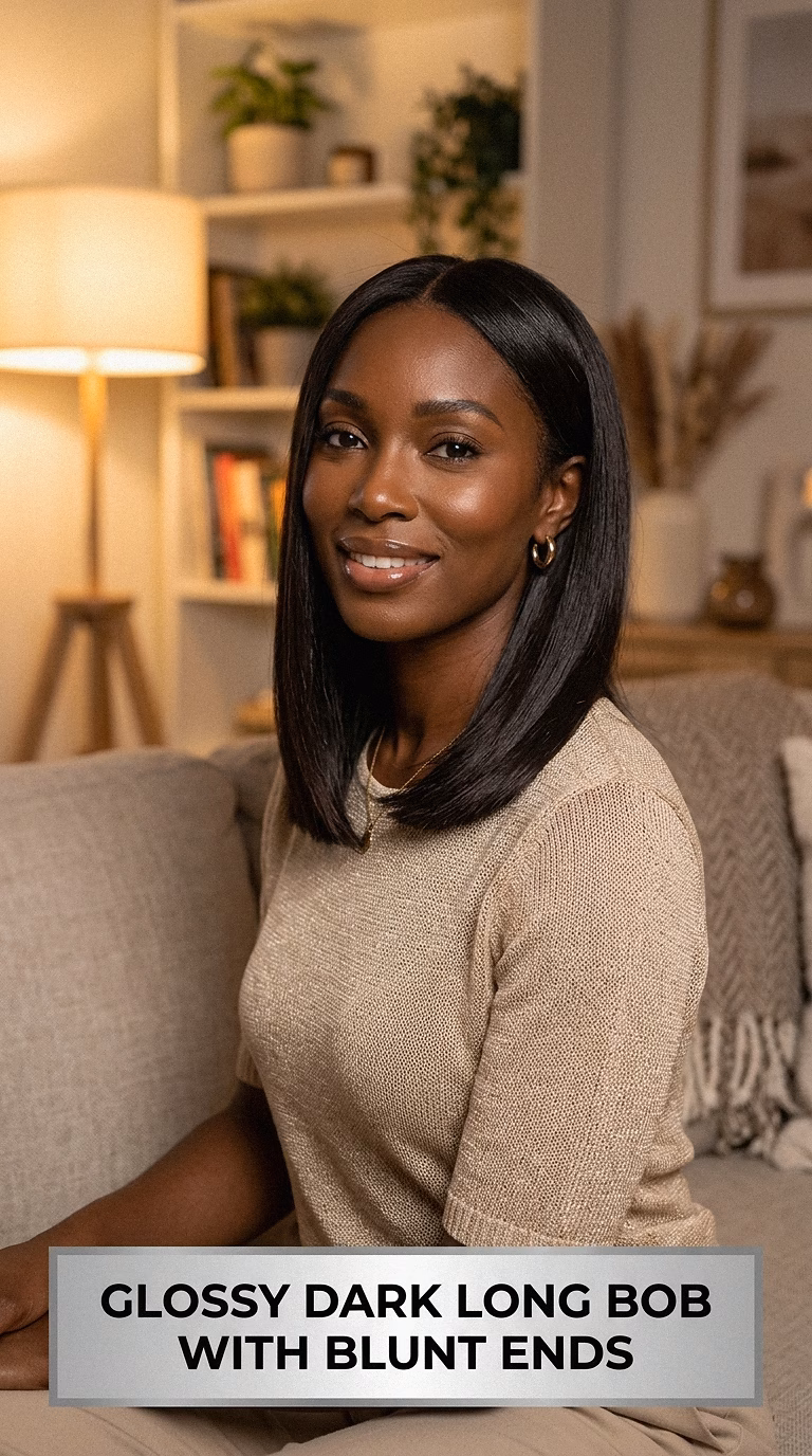 Glossy Dark Long Bob With Blunt Ends
