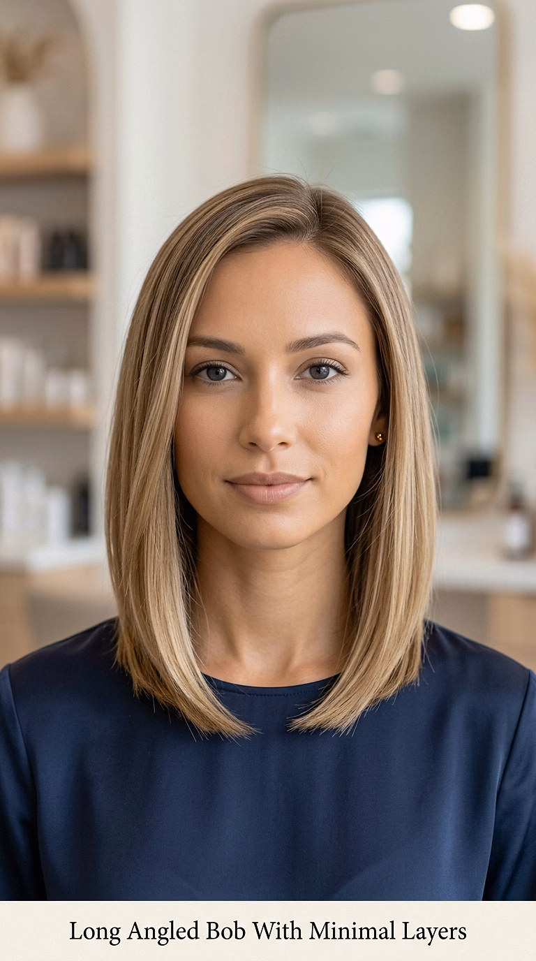 Long Angled Bob With Minimal Layers