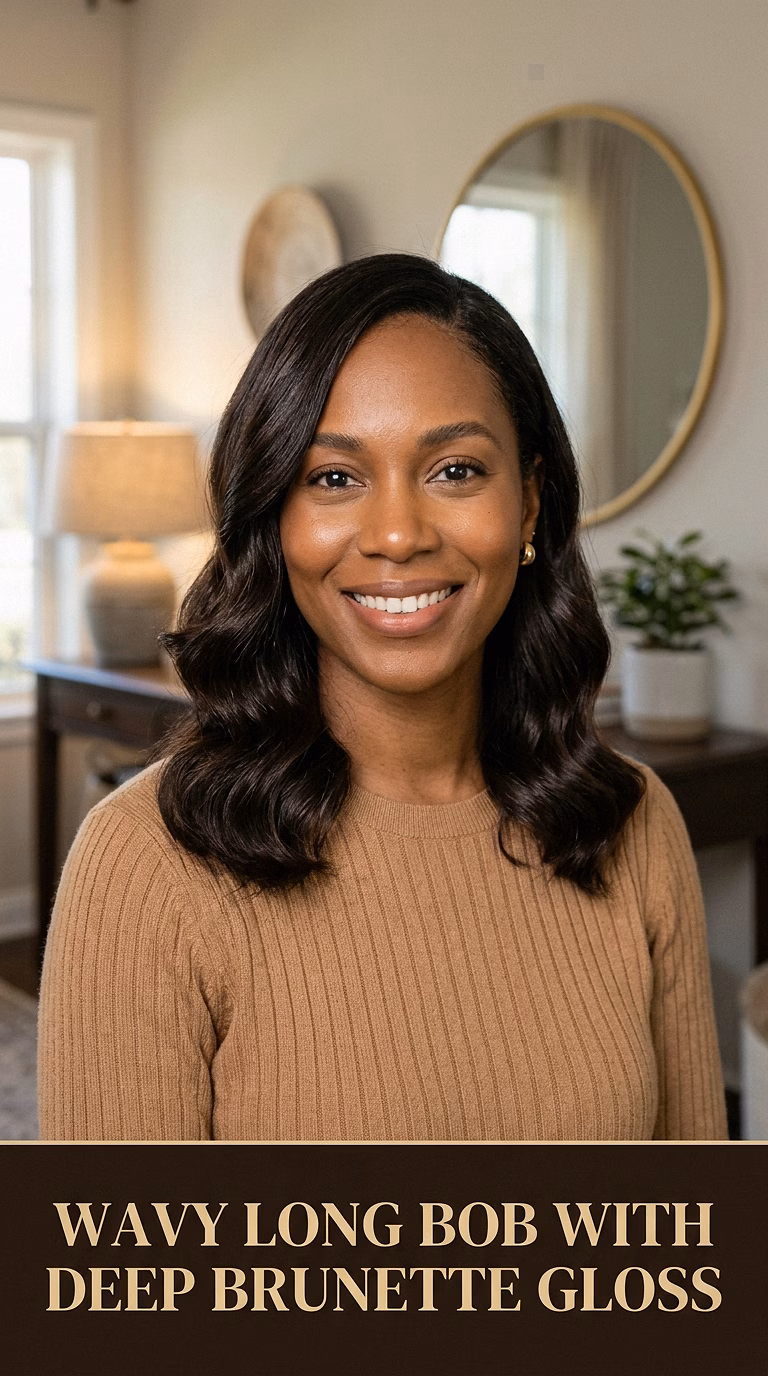 Wavy Long Bob With Deep Brunette Gloss