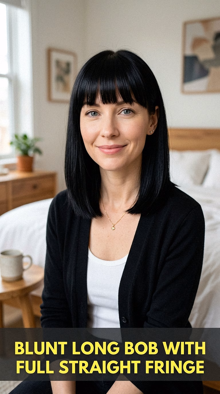 Blunt Long Bob With Full Straight Fringe