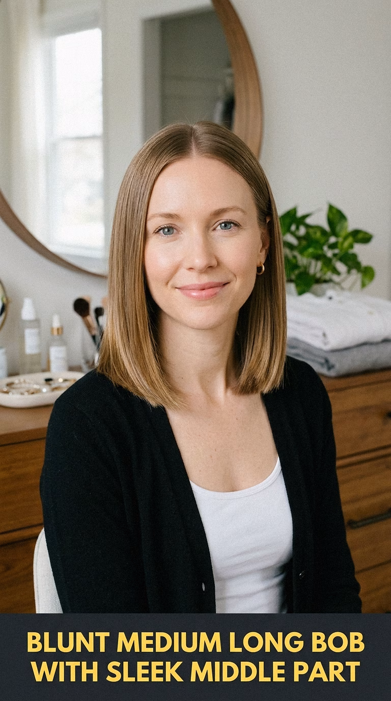 Blunt Medium Long Bob With Sleek Middle Part