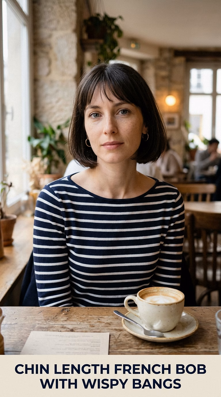 Chin Length French Bob With Wispy Bangs