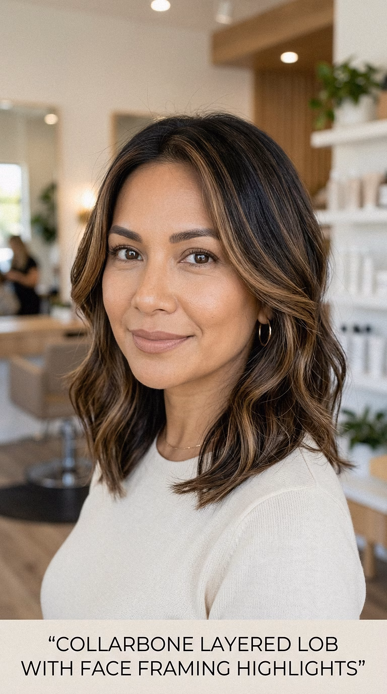 Collarbone Layered Lob With Face Framing Highlights