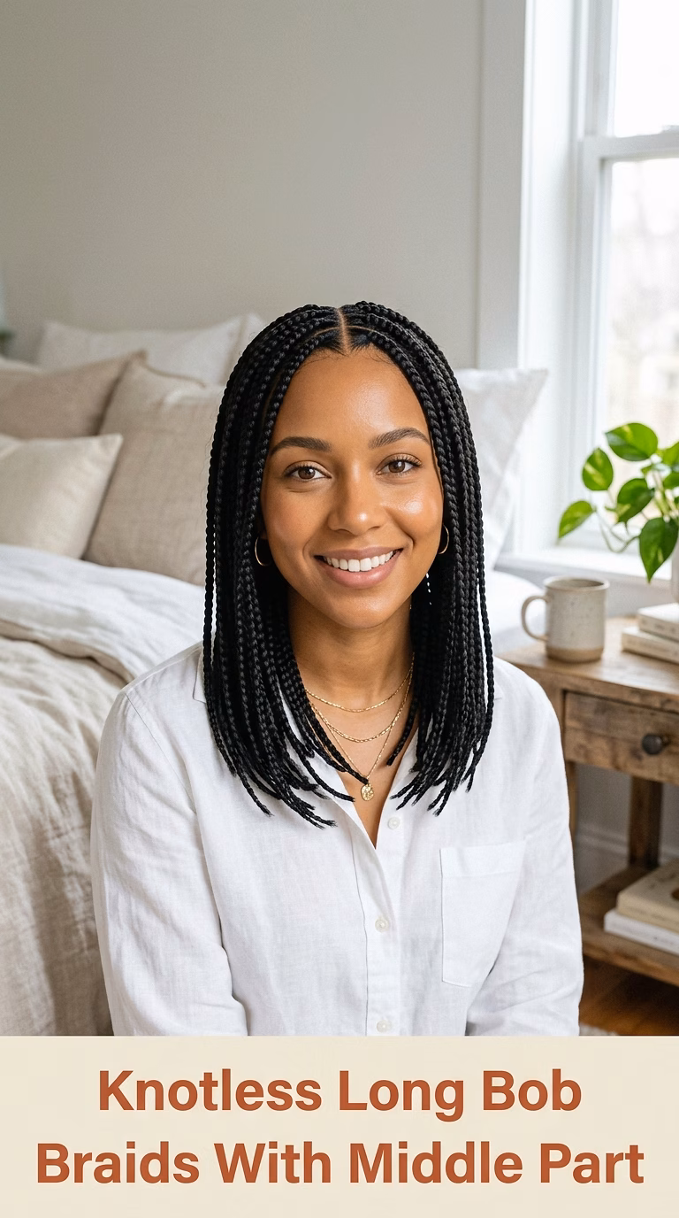 Knotless Long Bob Braids With Middle Part