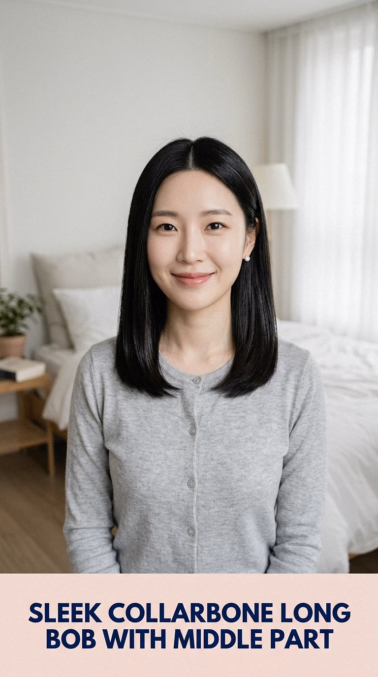 Sleek Collarbone Long Bob With Middle Part