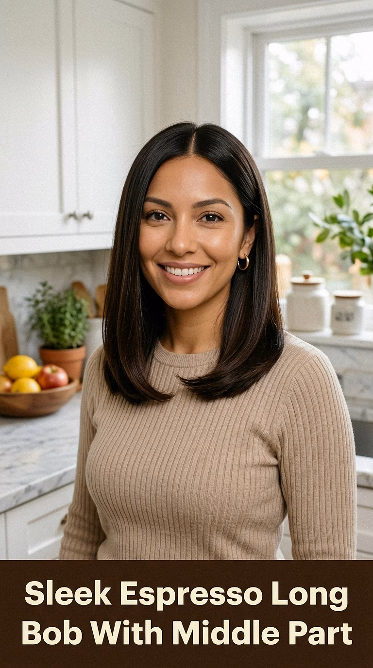 Sleek Espresso Long Bob With Middle Part