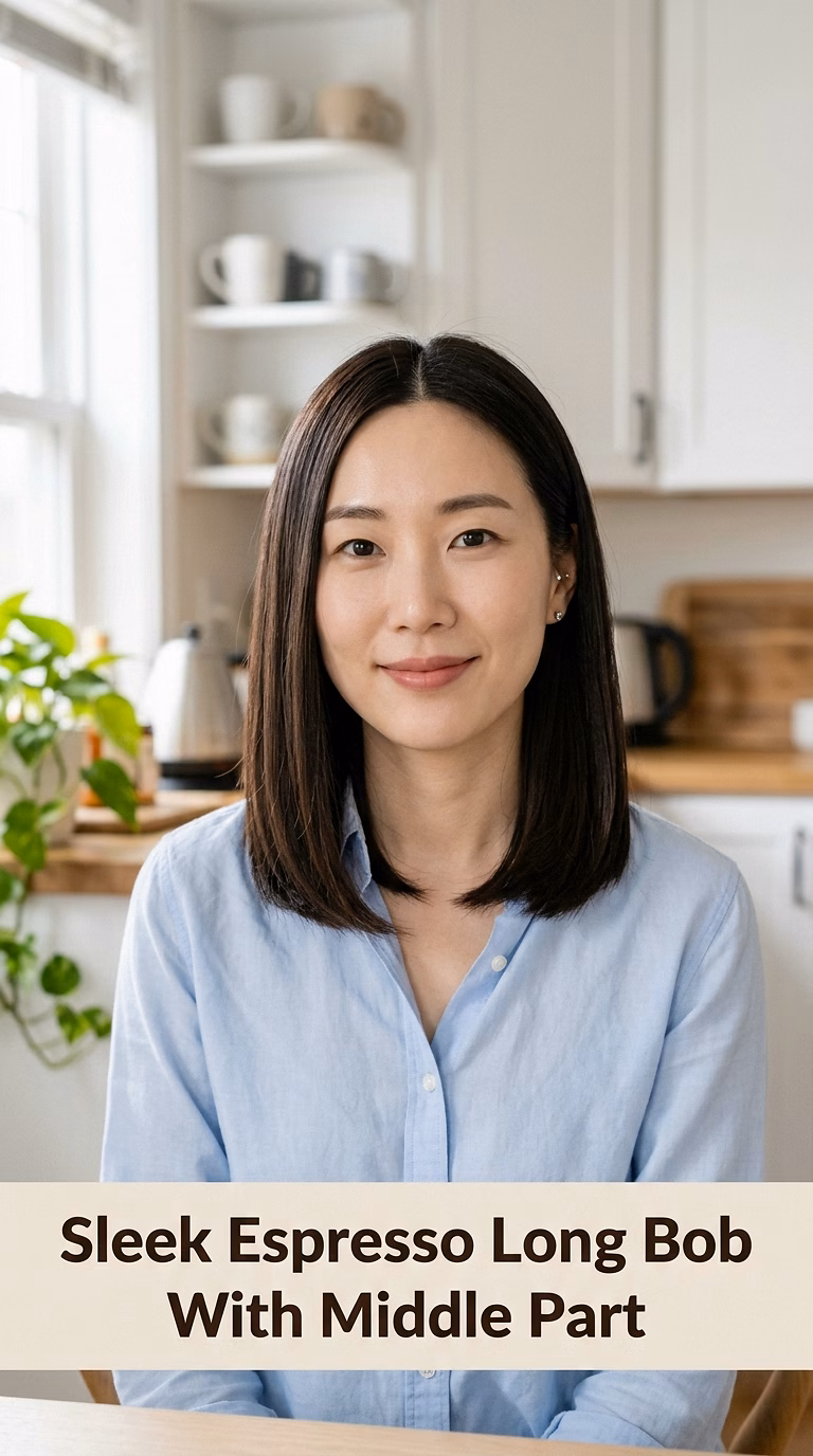 Sleek Espresso Long Bob With Middle Part