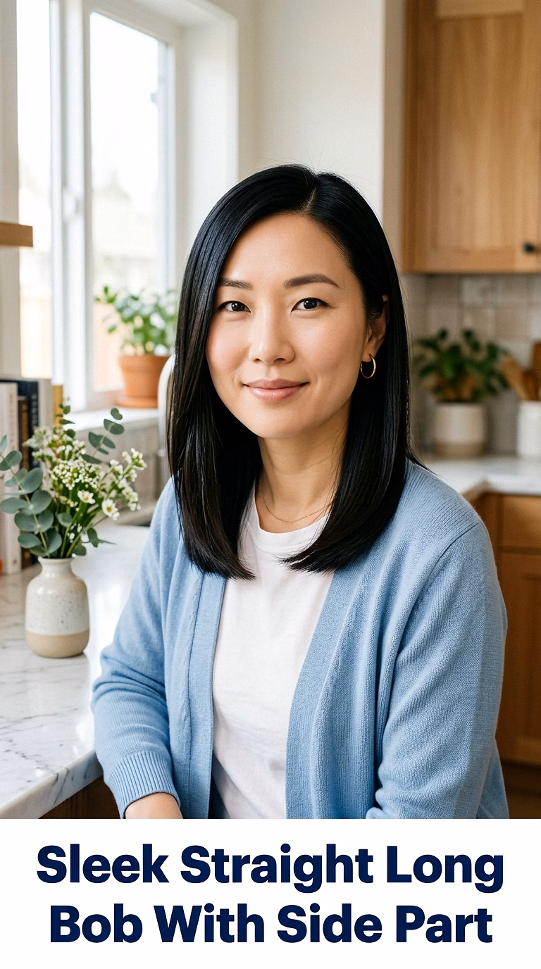 Sleek Straight Long Bob With Side Part