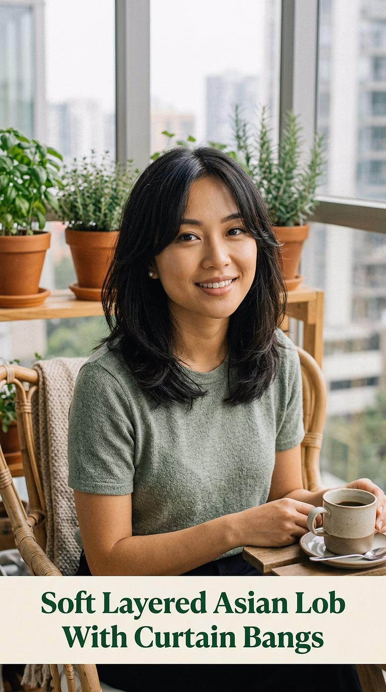 Soft Layered Asian Lob With Curtain Bangs