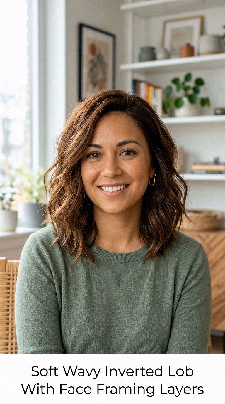Soft Wavy Inverted Lob With Face Framing Layers